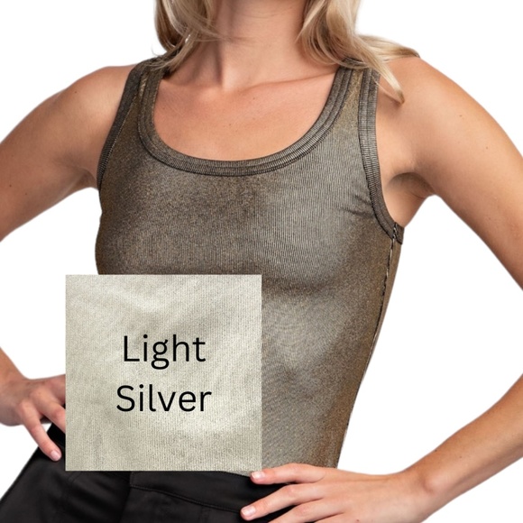 Tops | 25 Womens Silver Low Neck Metallic Coated Rib Knit Tank Nwt ...
